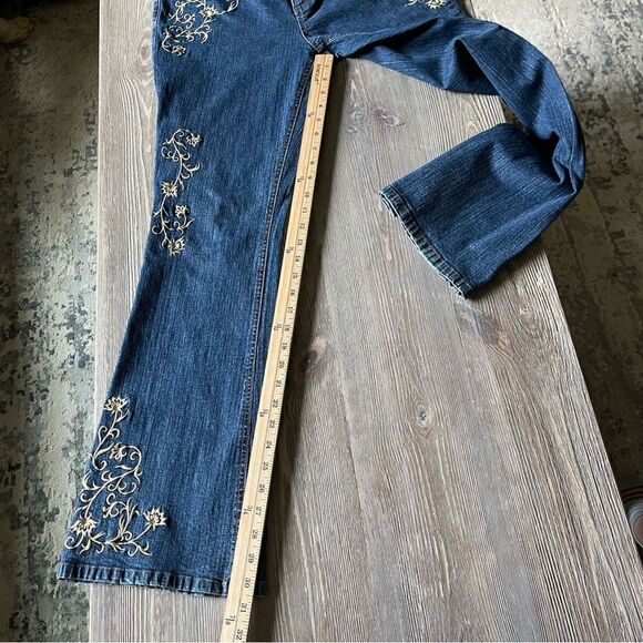 Cache Gold Embroidered Boot Cut Blue denim Jeans Size 10 - Picture 10 of 11